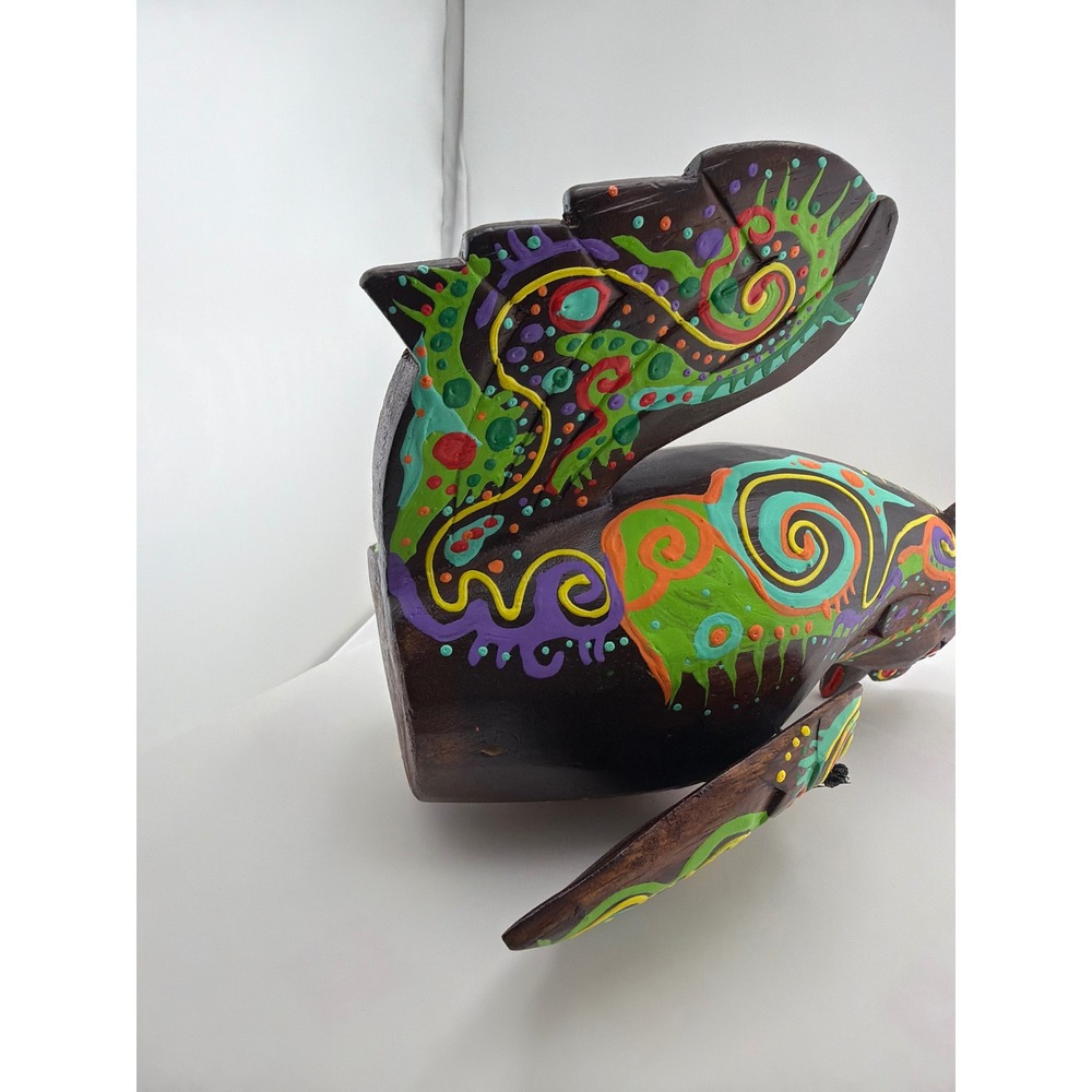 Hand Painted Wood Rooster Figurine Colorful Alebrije Style Folk Art Sculpture - Picture 5 of 7